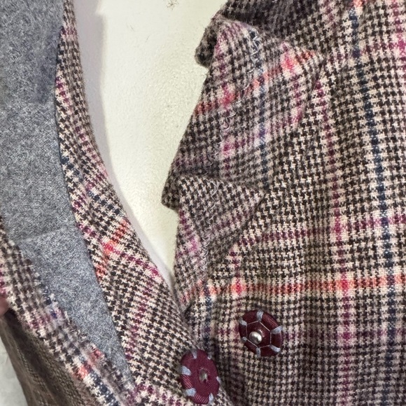 Vintage Italian plaid houndstooth LE FULL ruffled midi pea coat woman’s 4 - Picture 10 of 16